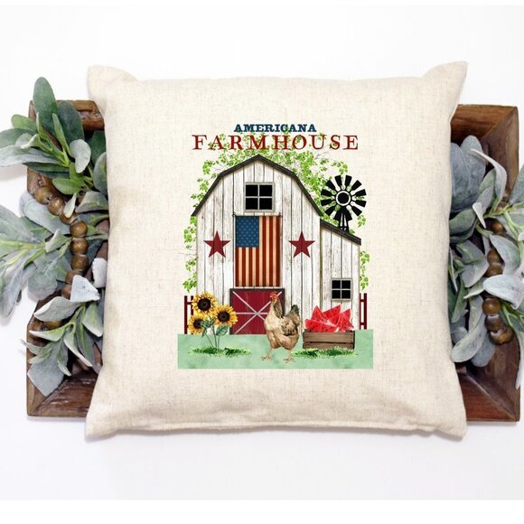 SUMMER Pillow Cover Americana Farmhouse Country Summer Chicken Pillow Case - Picture 1 of 5
